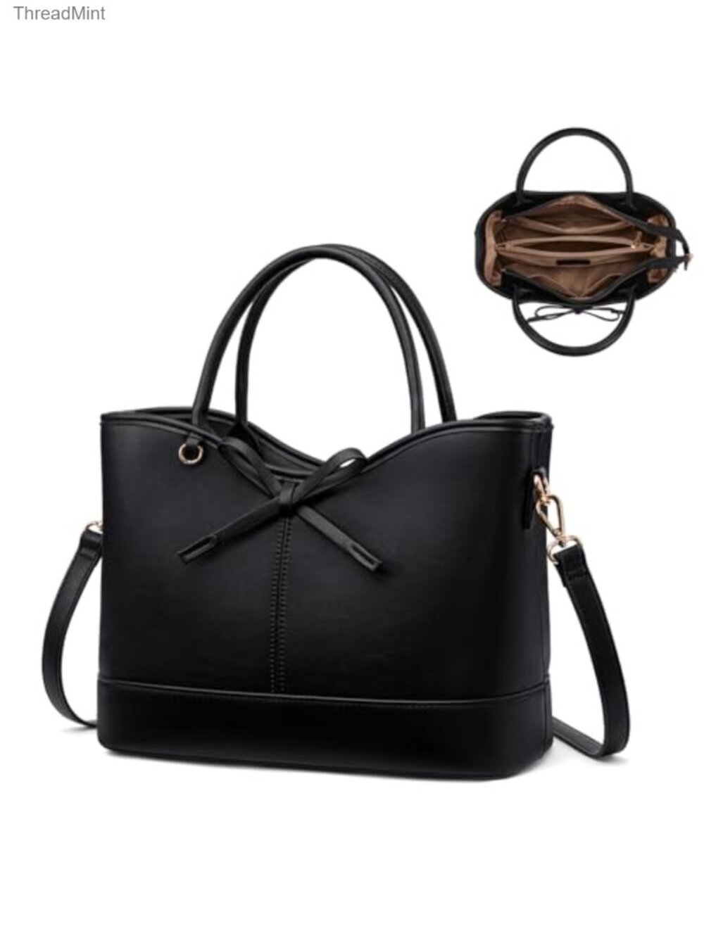 Vegan Leather Tote Satchel Bag Women Structured Bow Purse Work Shoulder